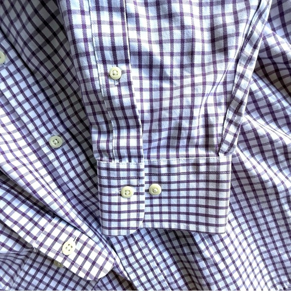 Peter Millar Button Up Shirt Nanoluxe Easycare Purple Windowpane Plaid Mens XXL - Picture 6 of 11